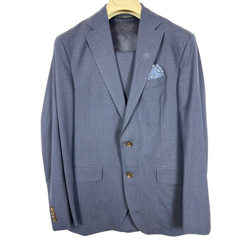 Jack Victor Dallas CT Blue Wool Blend 2-Piece Suit Modern Professional 40R 34W
